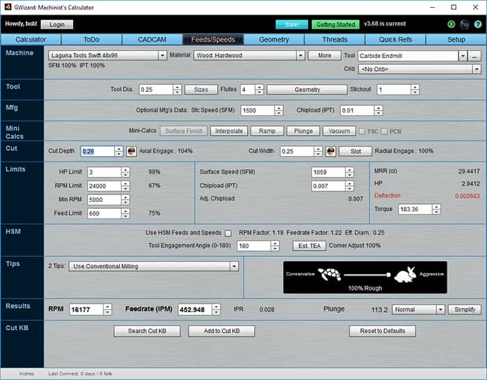 G-Wizard CNC Router Speeds and Feeds Calculator - CNCCookbook: Be A ...